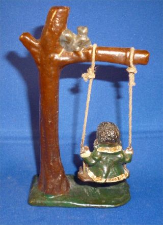 n VERY Rare Old Hand Painted Lead Figure of Black Girl on a Tree Swing 2