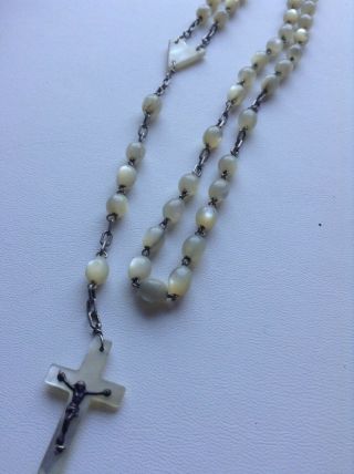 Vintage Mother Of Pearl Rosary Necklace And Cross