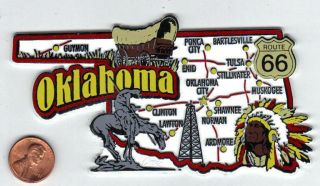Oklahoma Jumbo State Map Magnet 7 Color Route 66 Oklahoma City Tulsa