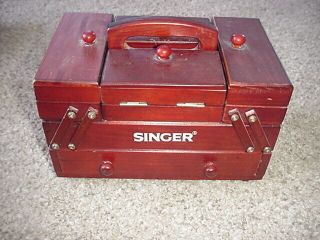 Vintage Wood Singer Wooden Sewing Accordion Storage Box Case & Thread Notions