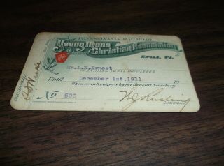 1911 Pennsylvania Railroad Prr Enola,  Pa Ymca Membership Card