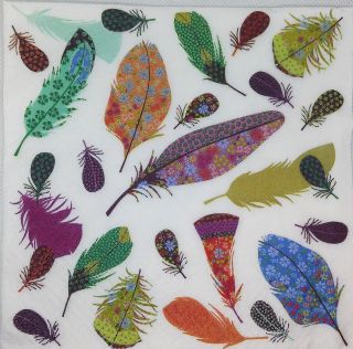 3 X Single Paper Napkins For Decoupage Craft Tissue Birds Feather M107