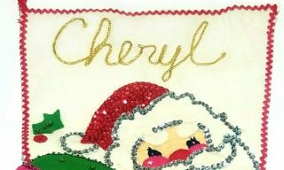 Vintage Bucilla Felt Christmas Santa Stocking for Cheryl 2