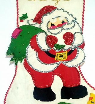 Vintage Bucilla Felt Christmas Santa Stocking for Cheryl 3