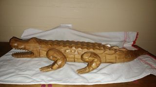 African Wood Sculpture Large 26 " Solid Hand - Carved Art Alligator Crocodile One