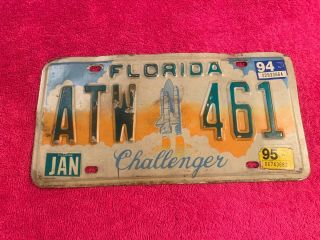 Vintage License Plate Florida Space Shuttle Challenger Jan 1994 Fl Tag Licence