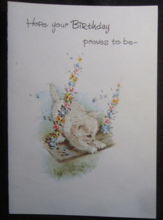 Vintage Birthday Greeting Card White Kitten On A Swing Glitter