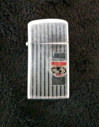 Vintage 1956 Zippo Slim Line Lighter Silver With Engraved Stripe Design