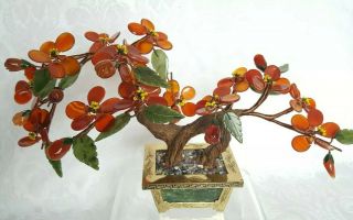 Vintage 11” X 7” Jade /agate Tree Jade Pot