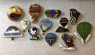 Group Of 12 Vintage Hot Air Balloon Pins,  Events,  Various U.  S.  Locations