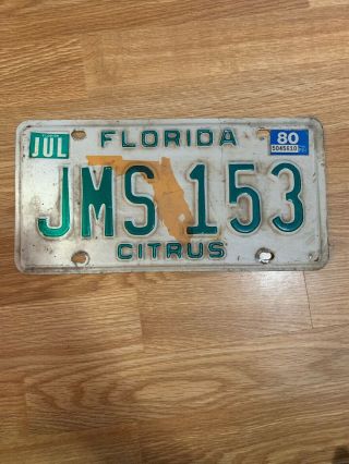Florida 1980 License Plate Citrus County.