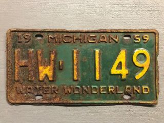 Vintage 1959 Michigan License Plate Water 