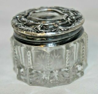 Antique Cut Crystal Glass Sterling Silver Webster Co Floral Dresser Box Vanity 2