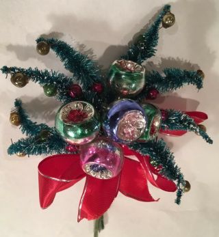 Vintage Christmas Corsage - Bottle Brush With Mercury Glass Ornaments