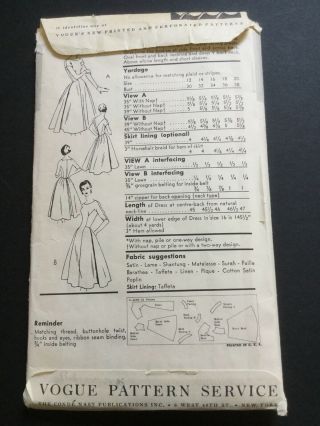 Vintage VOGUE SPECIAL DESIGN Women ' s Dress sewing pattern 1950s S - 4698 2