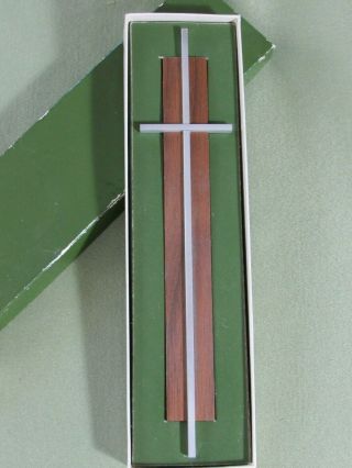 Vintage Mid Century Cross Modern Style Walnut & Aluminum Modernist 8.  5 " Orig Box