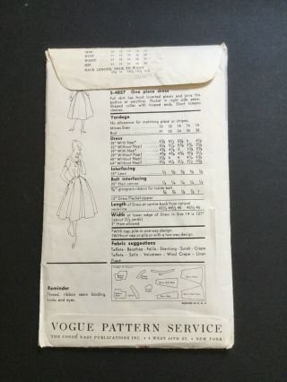 Vintage VOGUE SPECIAL DESIGN Women ' s Dress sewing pattern 1950s S - 4857 2