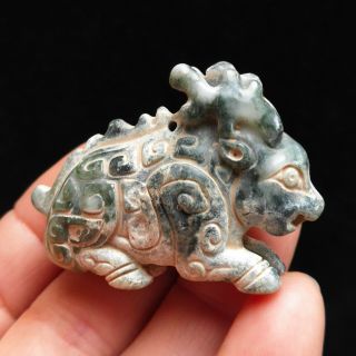 Chinese Natural Ancient Jade Carved,  He Tian Jade Animal Statue Pendant A3859