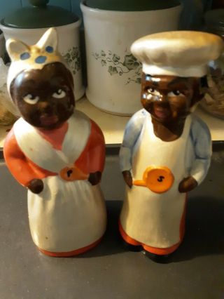 Vintage Aunt Jemima Uncle Moses Salt And Pepper Shakers.  Ceramic 8 Inch Tall