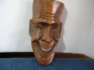 Vintage Hand Carved Wood Mask 1 Dark Brown Theater Theateratical Happy Face