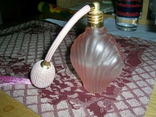 Collectible Vintage Pink Glass Perfume Bottle With Pink Spray Pump And Tassel
