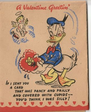 Old Rare Walt Disney Donald Duck Hallmark Valentine 