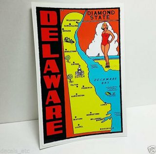 State Of Delaware Vintage Style Travel Decal / Vinyl Sticker,  Luggage Label