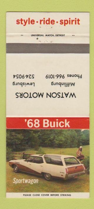 Matchbook Cover - 1968 Buick Watson Mifflinburg Lewisburg Pa 30 Strike