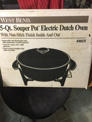 Vintage West Bend Souper Pot Electric Dutch Oven 5 Qt.  - Black