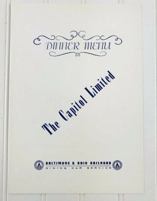 Vintage Baltimore & Ohio B&o Railroad Dining Car Dinner Menu The Capitol Limited