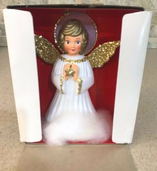 Vintage 1970s Doubl Glo White Angel With Gold Glitter Tree Topper