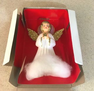 Vintage 1970s Doubl Glo White Angel with Gold Glitter Tree Topper 2