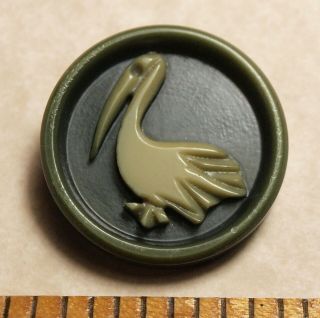 Vintage Antique Celluloid Button Carved Pelican Ome Nearly 1.  25 "