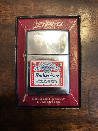 Vintage 1996 Budweiser Beer High Polish Chrome Zippo Lighter