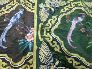 2 Vintage Nwt Embroidered Chinese Silk Pillow Covers Bird Butterflies Flowers