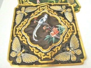 2 Vintage NWT Embroidered Chinese Silk Pillow Covers Bird Butterflies Flowers 2