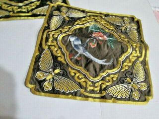 2 Vintage NWT Embroidered Chinese Silk Pillow Covers Bird Butterflies Flowers 3