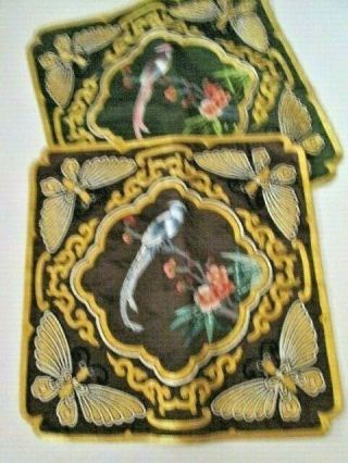 2 Vintage NWT Embroidered Chinese Silk Pillow Covers Bird Butterflies Flowers 4