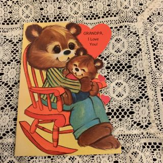 Vintage Greeting Card Valentine Grandpa Bear Cub Rocking Chair