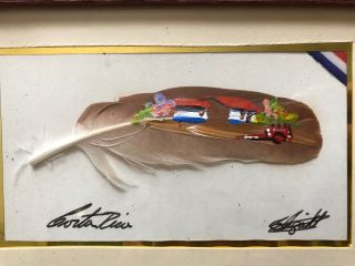 Hand Painted Feather House Horse Cart Costa Rica Signed Wall Art