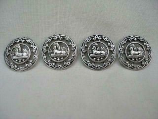 Four Antique Egyptian Revival Silver Buttons. 2