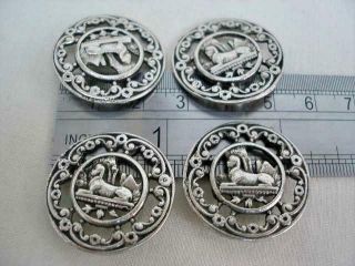 Four Antique Egyptian Revival Silver Buttons. 5