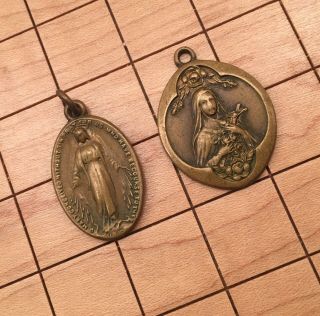 Vintage Virgin Mary Catholic Medal Immaculate Miraculous Mary And Saint Therese