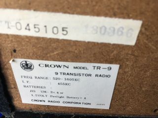 CROWN TR - 9 TRANSISTOR RADIO Hi - Fi 9 Transistor japan antique nostalgic vintage 5
