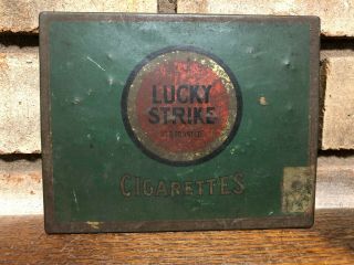 Rare Antique Circa 1928 Lucky Strike Its Toasted Cigarettes Tin Case Pack Indian