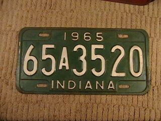 Indiana 1965 License Plate 65a3520 Green White