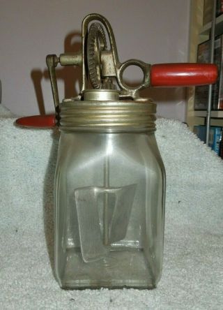 Antique Vintage 2 Quart Glass Butter Churn Butter Machine