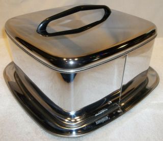 Vintage Mid Century Chrome Square Lincoln Beautyware Locking Cake Carrier EXLNT 4