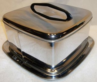 Vintage Mid Century Chrome Square Lincoln Beautyware Locking Cake Carrier EXLNT 5