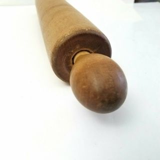 Vintage Mid Century Solid Wood Rolling Pin knob handles 17 inches 3